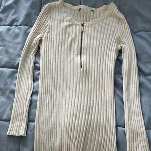 White Ribbed Long Sleeve Top